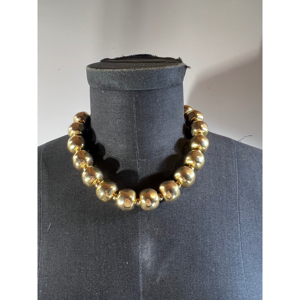 Vintage Gold Chunky Ball Bead Necklace Statement Adjustable Chain High Shine